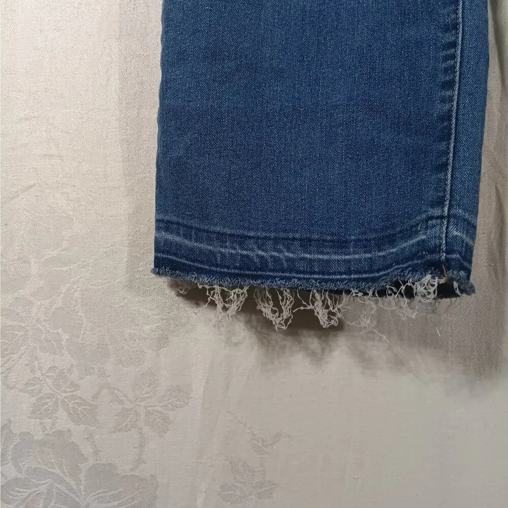 Levis Girls Jeans 14 Reg Cropped Wide Leg Raw Hem Blue Denim